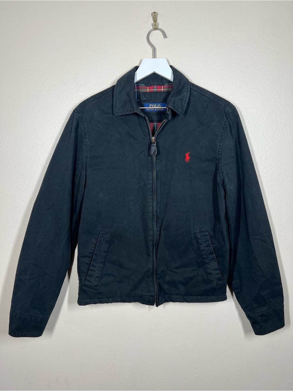 Polo by Ralph Lauren Black Zip-Front Plaid Lined Cotton Jacket Size Small